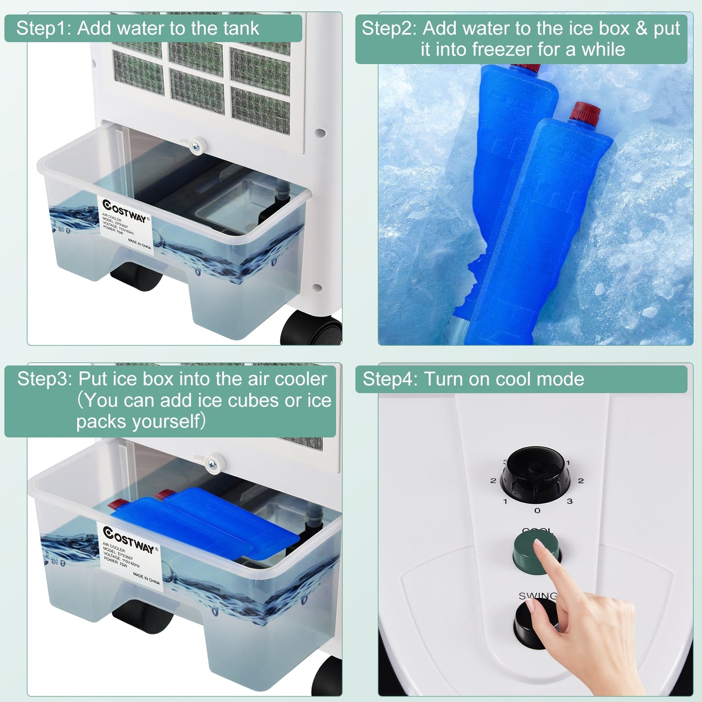 3-in-1 Portable Evaporative Air Cooler with Filter Knob for Indoor