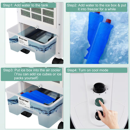 3-in-1 Portable Evaporative Air Cooler with Filter Knob for Indoor